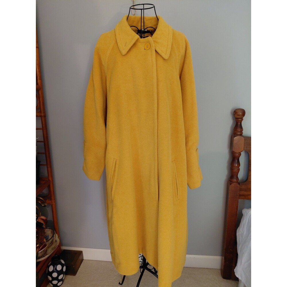 Vintage Harve Bernard Long Mustard Yellow Coat Womens sz L Retro - Picture 2 of 5